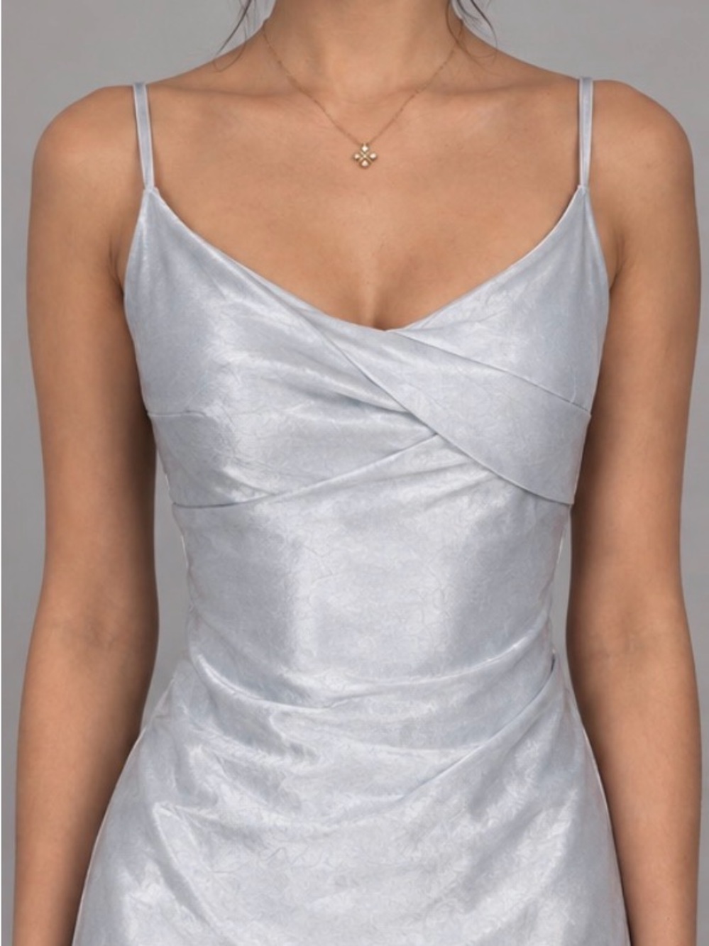 Silver Satin Spaghetti Strap Wrap-Front Top